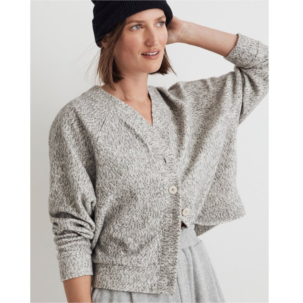 Madewell Brushed Bouclé Raglan-Sleeve Cardigan in Gray